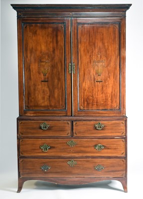 Lot 500 - A George III inlaid mahogany linen press