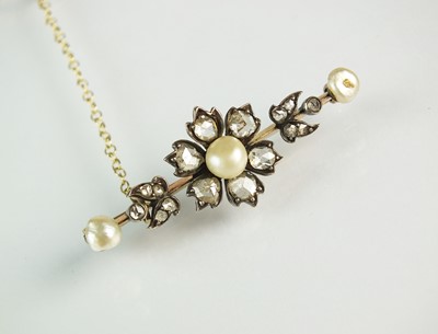 Lot 150 - A late 19th century untested pearl and rose cut diamond bar brooch