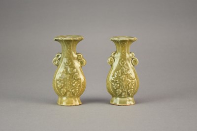 Lot 12 - A pair of Longquan celadon vases, Yuan Dynasty