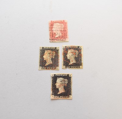 Lot 66 - Three penny blacks and a penny red