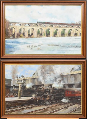 Lot 248 - Bernard Jones (active circa 1996), two paintings of steam locomotives (2)