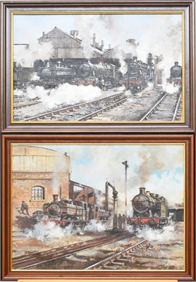 Lot 538 - Bernard Jones (active circa 1996), two paintings of steam locomotives, '6698' and '9610'