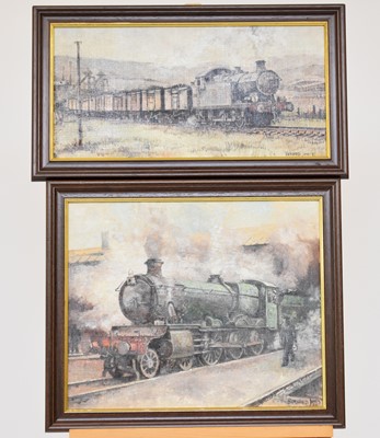 Lot 346 - Bernard Jones (active circa 1996), two paintings of a steam locomotive (2)