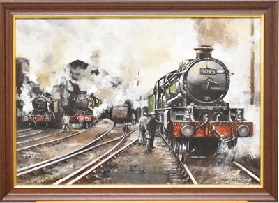 Lot 251 - Bernard Jones (active circa 1996), a steam locomotive, '5045', oil on canvas