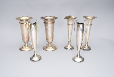 Lot 10 - Three pairs of silver moutned vases