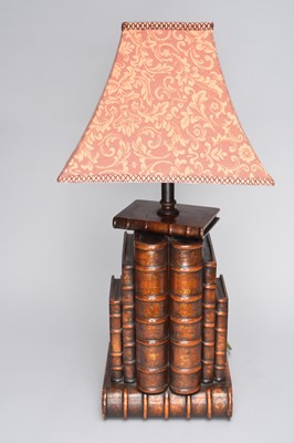 Lot 594 - A carved wood bibliographic taste table lamp and another table lamp