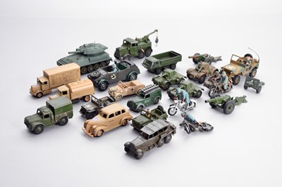 Lot 552 - Dinky and other WWII vehicles and a collection of Russian made lead soldiers