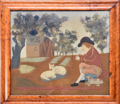 Lot 571 - Two 19th century woolwork pictures and a cork picture (3)