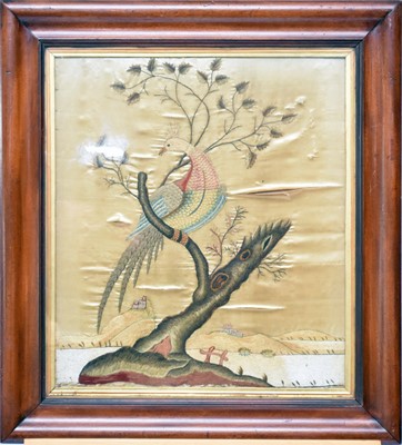 Lot 571 - Two 19th century woolwork pictures and a cork picture (3)