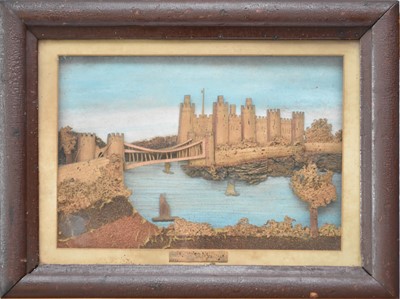 Lot 571 - Two 19th century woolwork pictures and a cork picture (3)