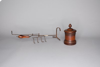 Lot 510 - A treen tobacco jar and a wrought iron toasting fork