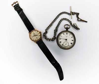 Lot 135 - An Omega wristwatch and a silver pocket watch