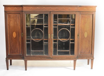 Lot 384 - An Edwardian, inlaid breakfront bookcase/display cabinet