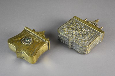 Lot 657 - Two Ottoman brass powder flasks, 19th century