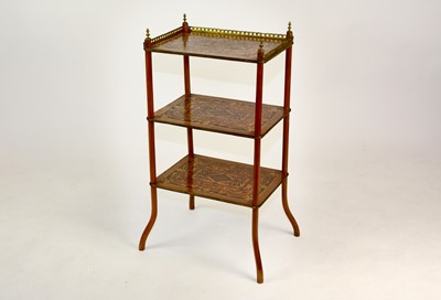 Lot 523 - A French marquetry, three-tier etagere
