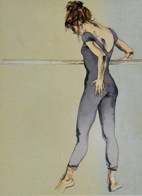 Lot 246 - Donald Hamilton Fraser (Scottish 1929-2009) Ballerina at the Bar in Purple Leotard