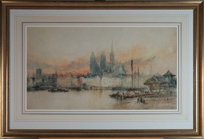 Lot 209 - Paul Marny (British 1829-1914) Old Rouen and Cathedral at Sunset