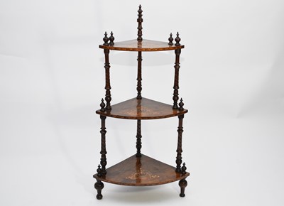 Lot 548 - A Victorian walnut veneered three-tier corner whatnot and an Edwardian table (2)