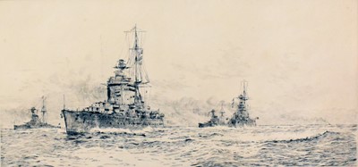 Lot 152 - Rowland Langmaid (1897-1956) Atlantic Fleet Battleships at Sea