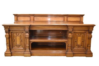 Lot 537 - A gargantuan, late 19th century walnut and figured walnut sideboard by Gillow