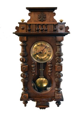 Lot 363 - A late 19th century Austrian, walnut wall clock