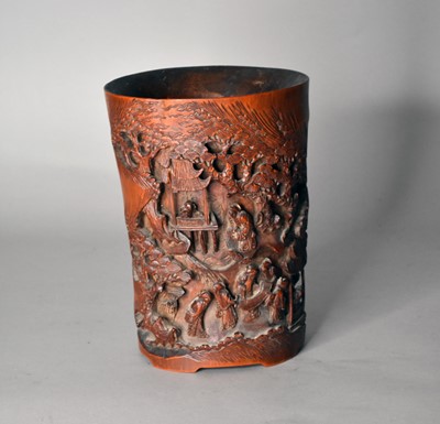 Lot 341 - A Chinese bamboo brush pot