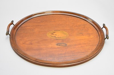 Lot 389 - A George III mahogany oval galleried tray and an Edwardian inlaid tray