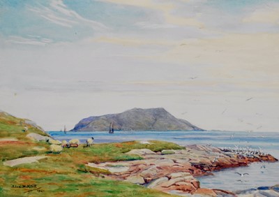 Lot 143 - Alex H Kirk (1871-1950) Coastal Landscape with Grazing Sheep