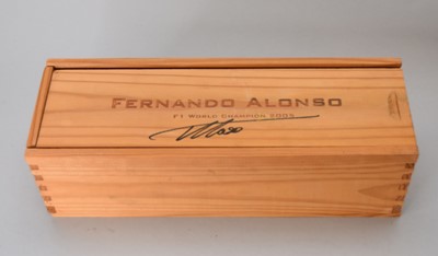 Lot 380 - Fernando Alonso: a signed cased 2005 wine bottle