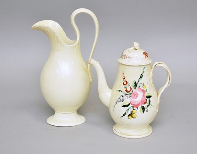 Lot 262 - English creamware coffee pot and Leeds creamware jug