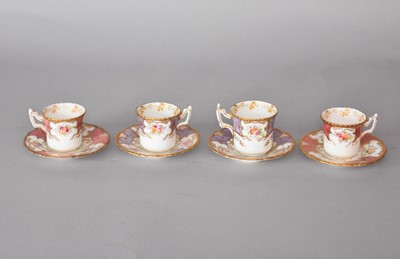 Lot 270 - Four Coalport demitasse coffee cups and saucers, rare colourways