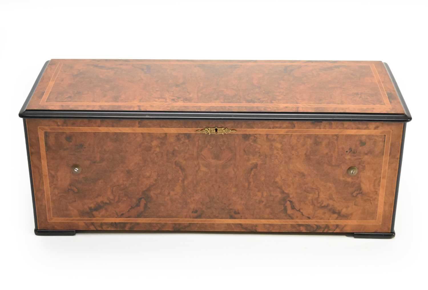 Lot 345 - A 19th century Swiss, burr walnut organ celeste type music box, the air sheet with 12 airs