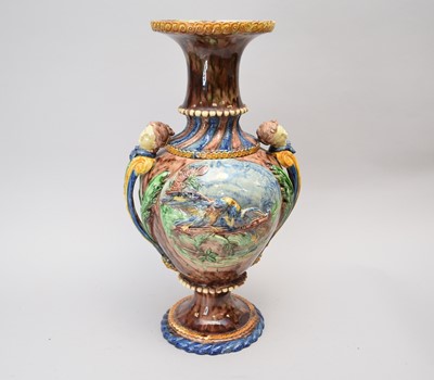 Lot 231 - A large French or Belgian majolica style vase, late 19th century