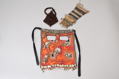 Lot 316 - Small Turkish bead work bag, another small bag and Middle Eastern veil