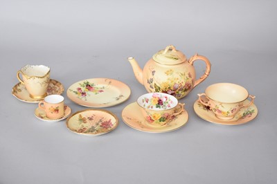 Lot 256 - Royal Worcester blush ivory teapot, cups and saucers