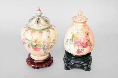 Lot 288 - Two Royal Worcester pot pourri vases and covers, early 20th century