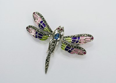 Lot 80 - A silver 'plique-a-jour' dragonfly brooch/pendant