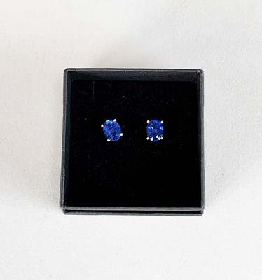 Lot 103 - A pair of Kyanite oval stud earrings