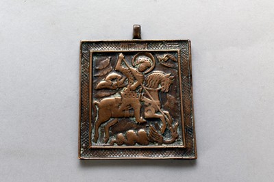 Lot 259 - A small bronze icon of St.George