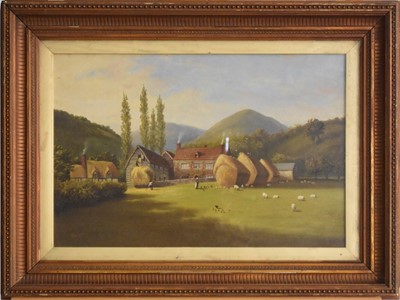 Lot 110 - British School (20th Century) Farm Hands Loading Hay into a Barn, plus another