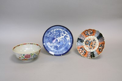 Lot 217 - A Chinese famille rose bowl and two Japanese dishes
