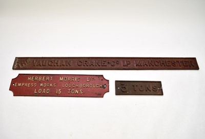 Lot 232 - Two cast iron crane makers nameplates