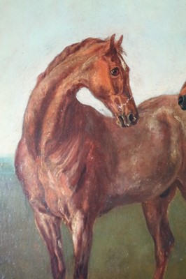 Lot 74 - English School, late 19th century, three bay horses in a landscape, oil on canvas