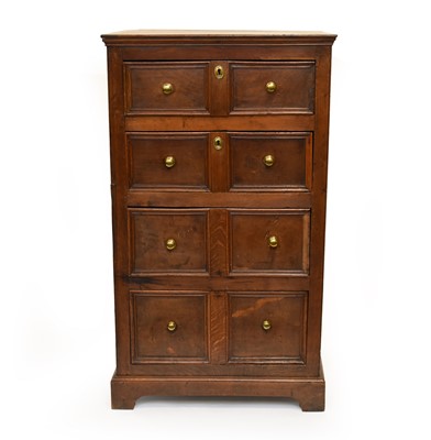 Lot 339 - An 18th century and later oak chest of 4 long drawers