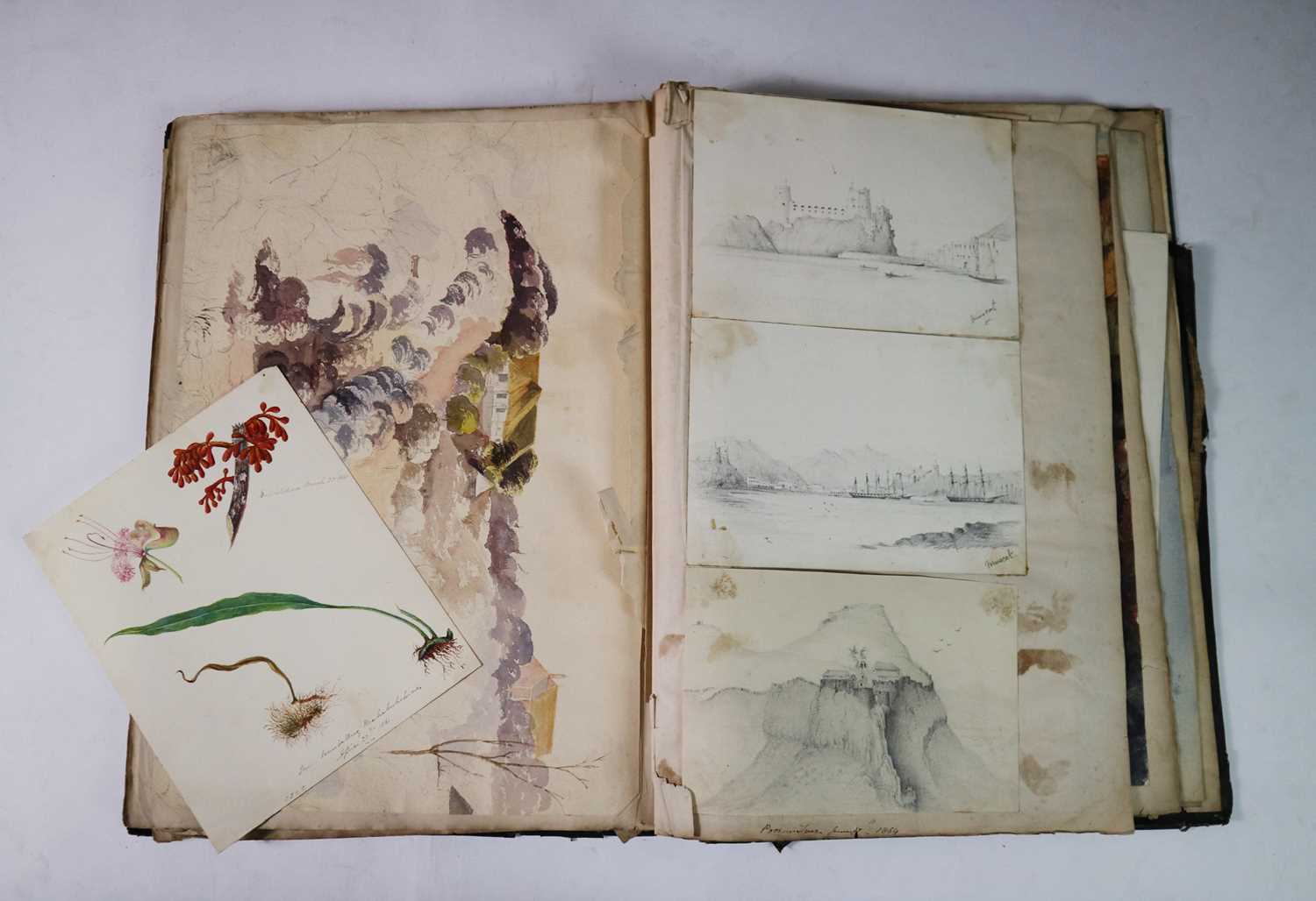 Lot 86 - A Victorian scrapbook, containing a multitude of overseas topographical watercolours