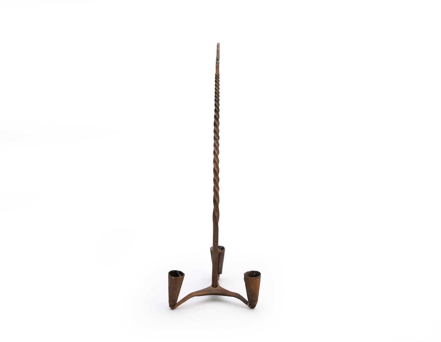 Lot 267 - A wrought iron hanging three-branch candle holder
