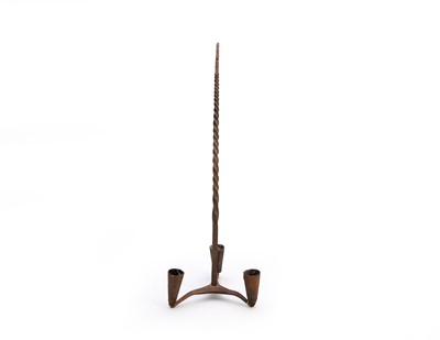 Lot 267 - A wrought iron hanging three-branch candle holder