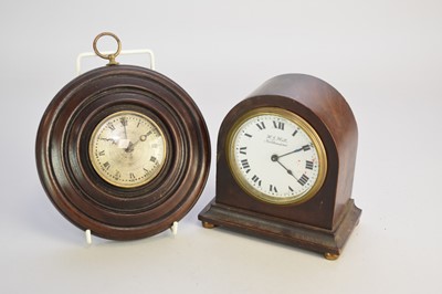 Lot 274 - An Edwardian mahogany mantel timepiece and a 19th century wall timepiece (2)