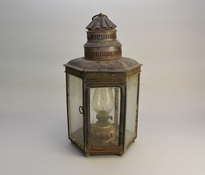 Lot 268 - A late19th century painted hexagonal, metal lantern, by Sherwoods Ltd, Birmingham