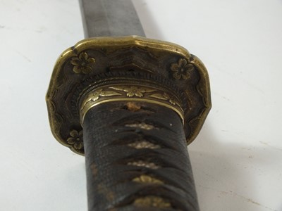 Lot 60 - A Japanese Officer's gendaito katana and scabbard signed Ryuminsai Kanetomo